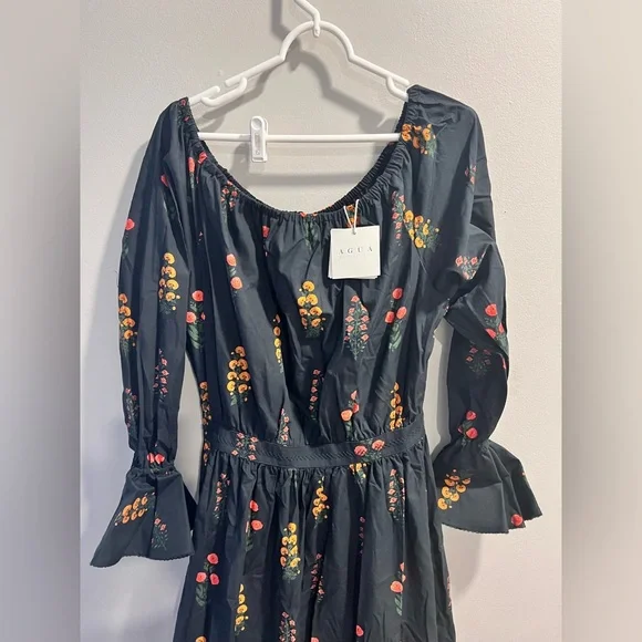 NWT Agua By Agua Bendita Almendra Dahlia Floral Off Shoulder Maxi Dress Sz Large - Picture 5 of 11